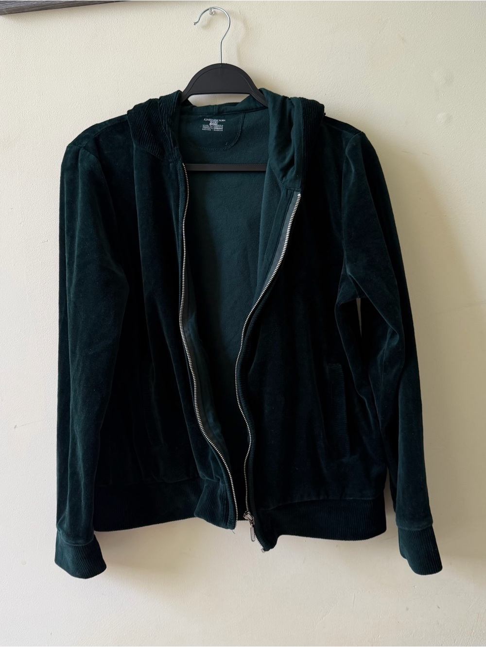 Women's Dark Green Velour Zip Hoodie Jacket
